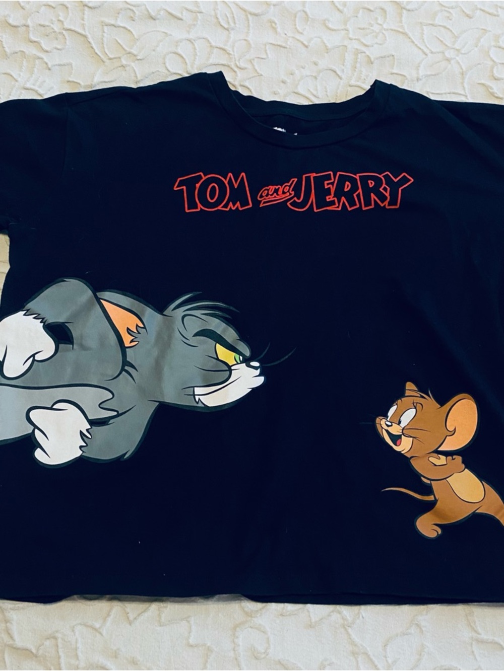 Disney Tom and Jerry Black Graphic Tee with Gray and Brown Characters Size 11-13